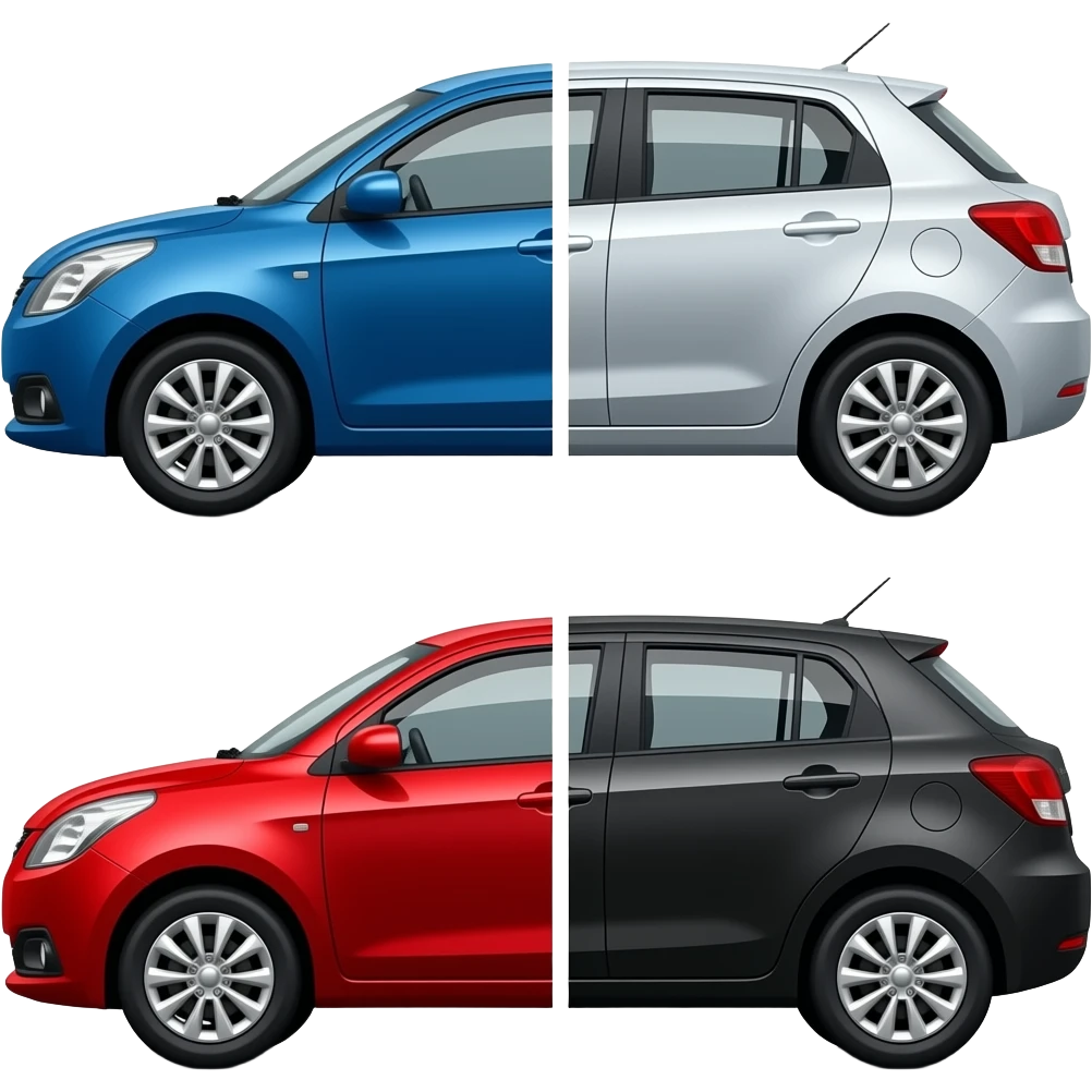 make one maruti suzuki victoris quater of it blue color , quater of it silver color , quater of it red color, quater of it  black color emoji