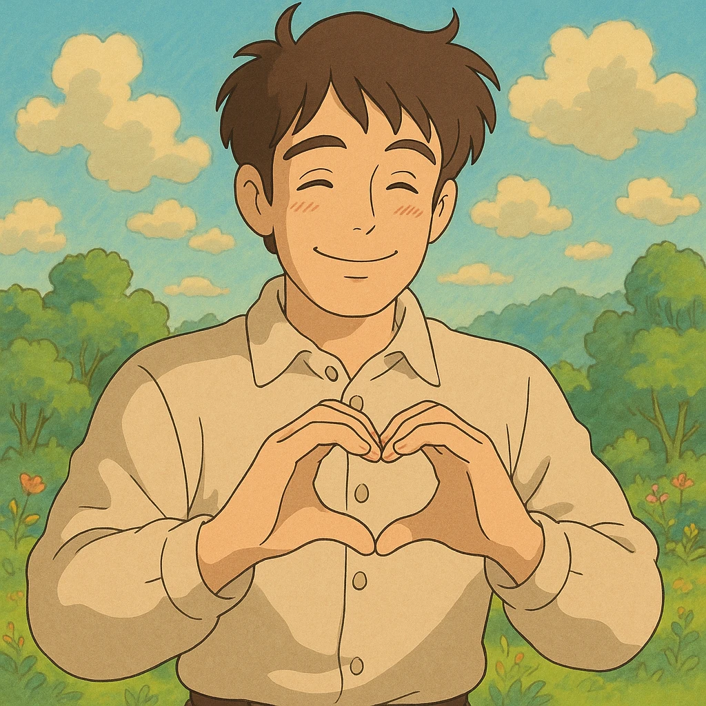 A man with heart shaped hands emoji