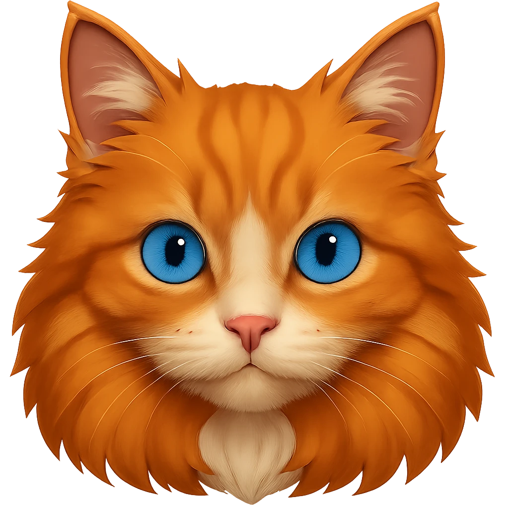 Change the cat's eyes to bright blue, keep the rest the same, with no background emoji