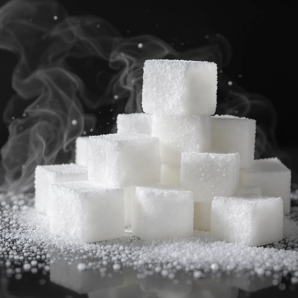 realistic white sugar cubes, stacked and scattered, soft shadows emoji