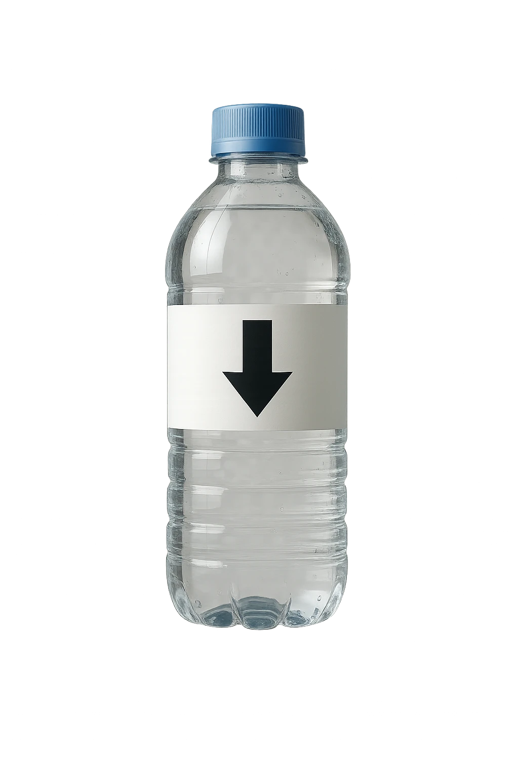 bottiglietta d'acqua con freccia giù fluttuano in aria iperrealistici emoji
