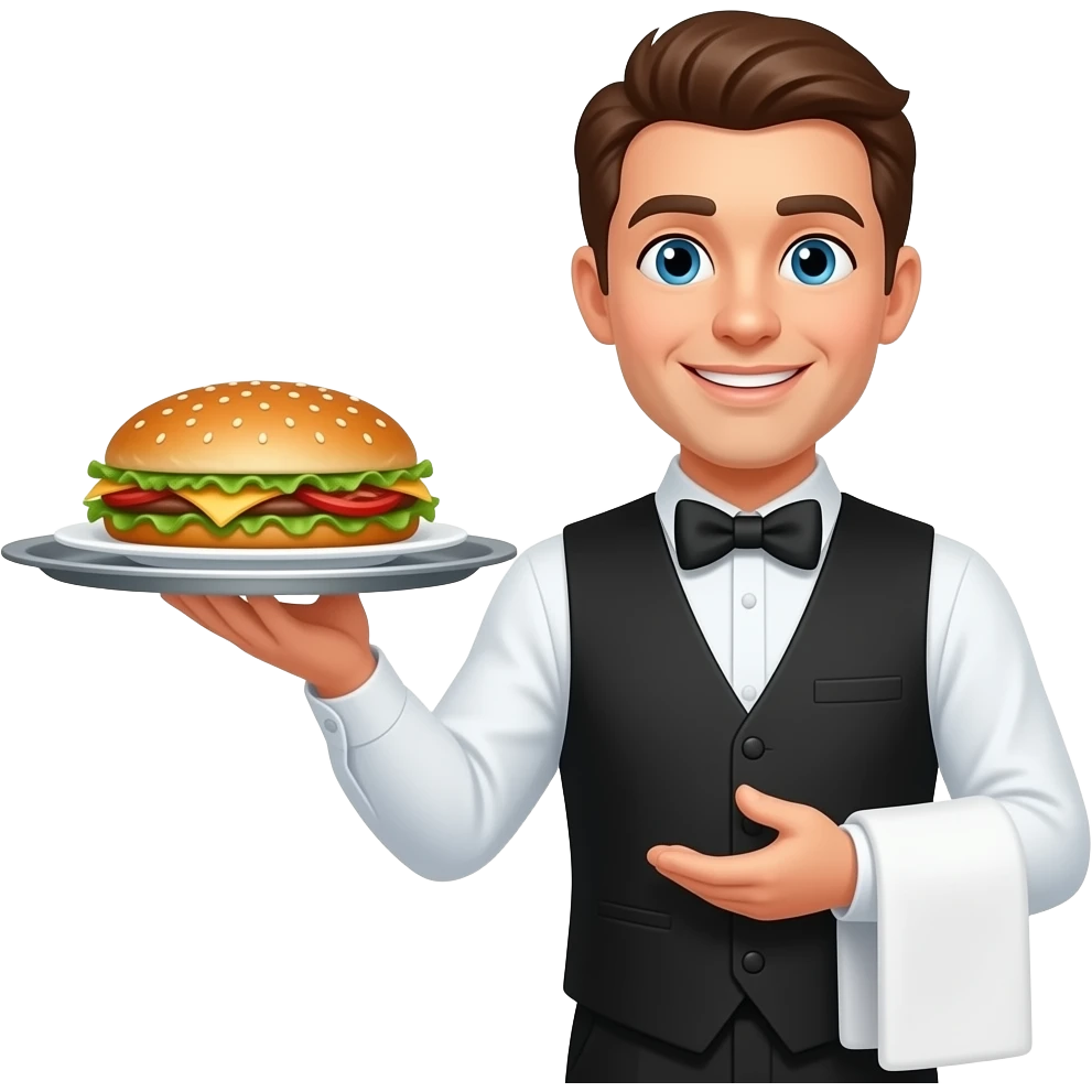 Garson elinde tepsiyle yiyecek taşırken emoji emoji