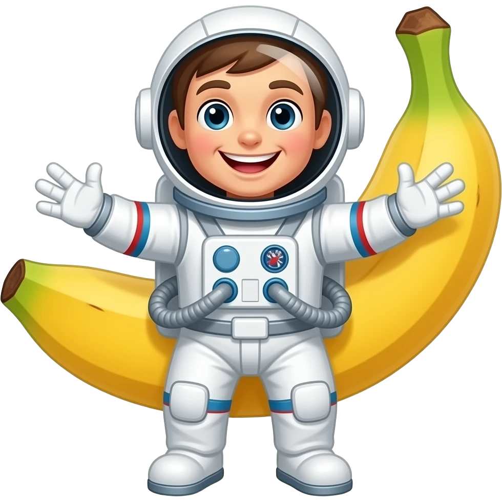 The emoji depicts a smiling space banana astronaut with arms and legs. emoji