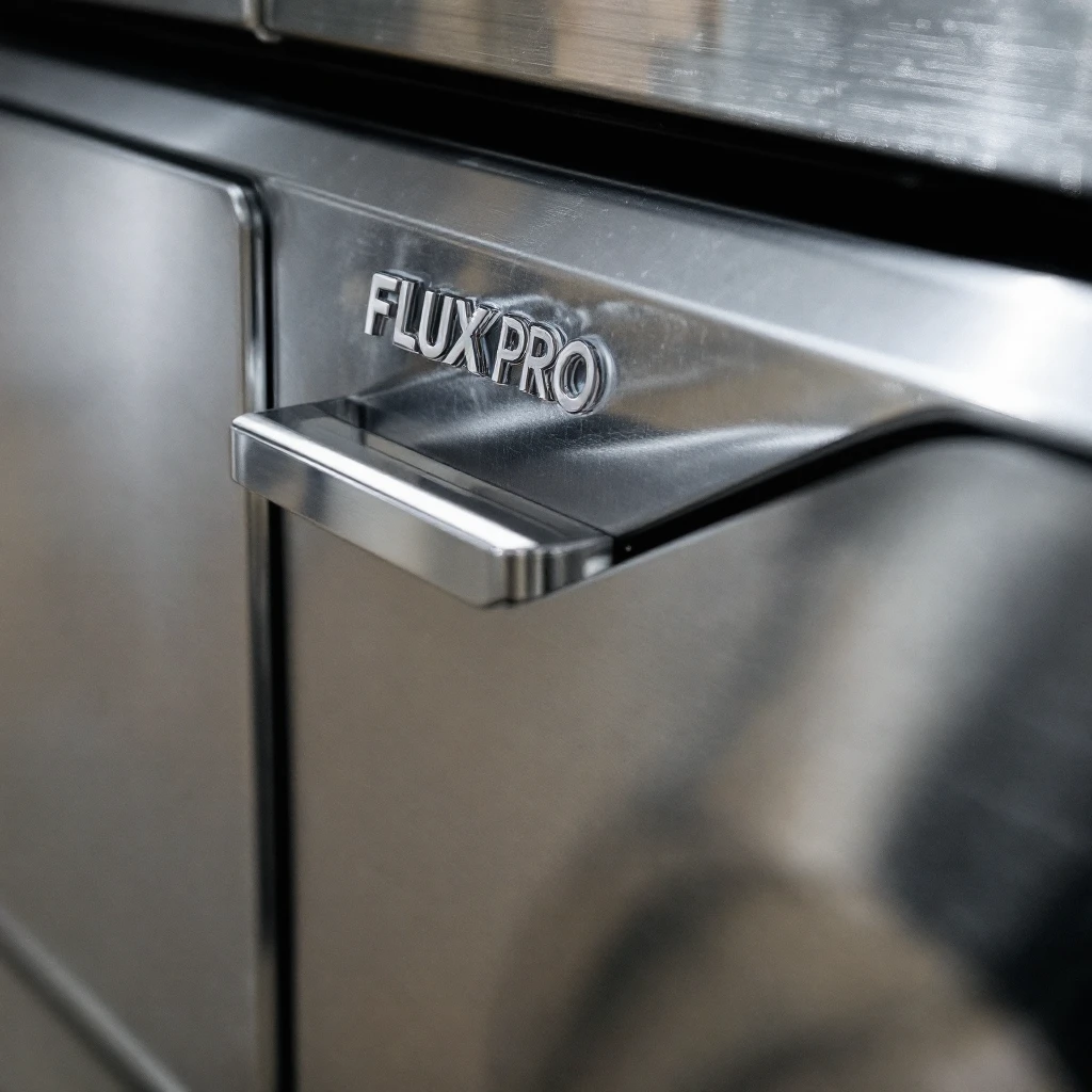 Make the metal silver and glossy, keep the rest of the design the same, in flux pro style. emoji