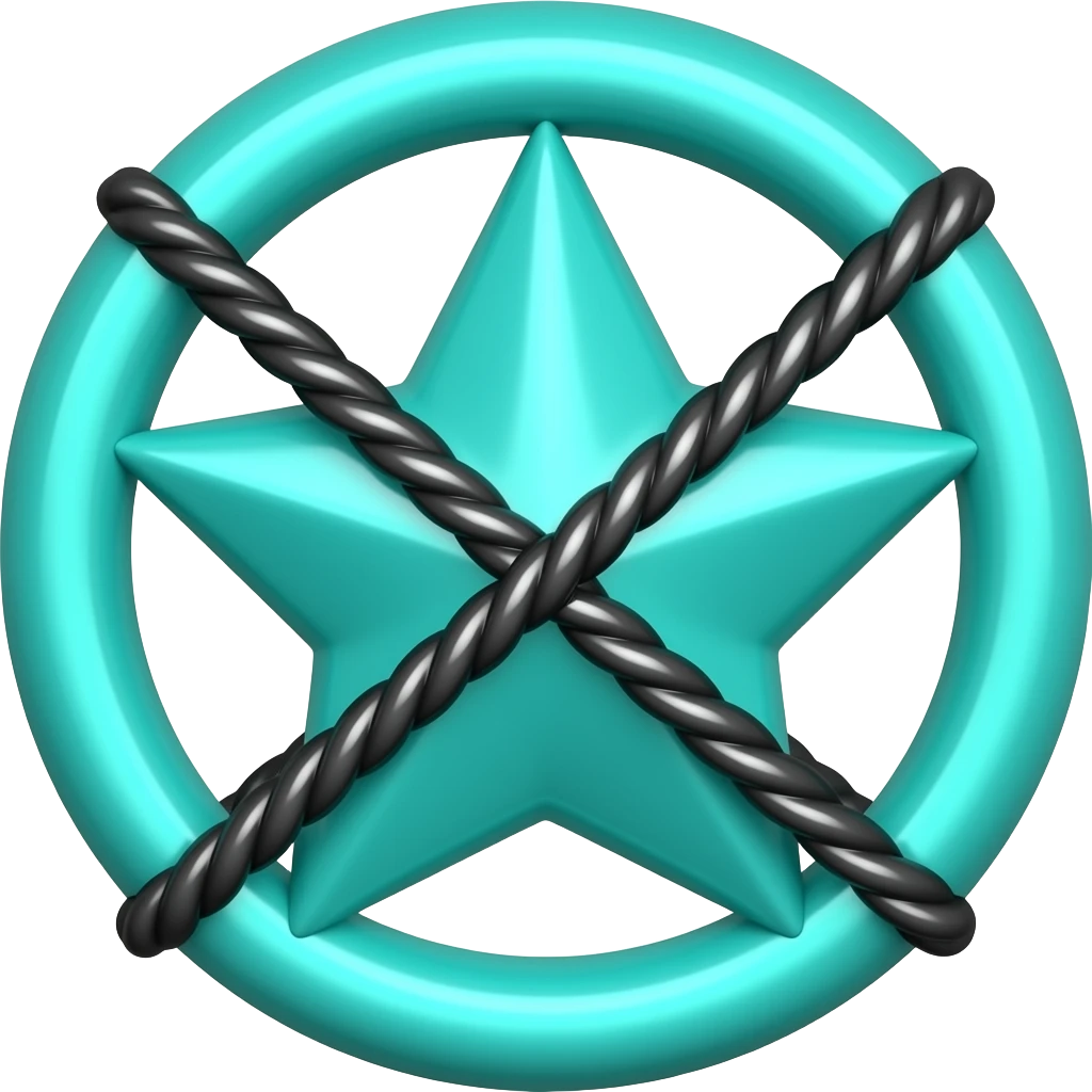Teal with a halo star with black ropes across it emoji