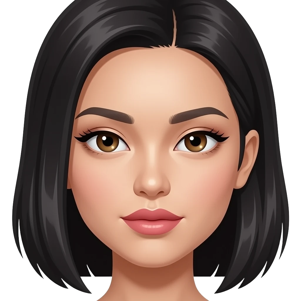 baddie asian girl with slight hooded eyes with slight thin straight eyebrows long natural lashes high bridged nose and big lips emoji