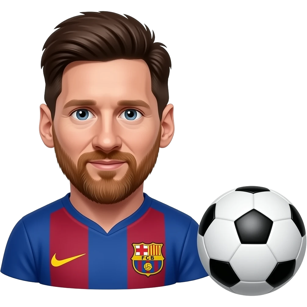 Messi emoji, Barca jersey, one big full ball on right side emoji