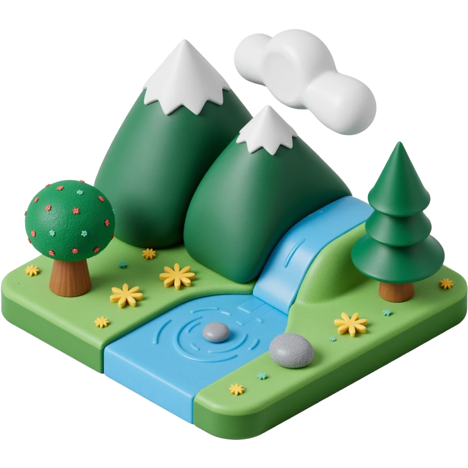 mountains with river flowing and sub emoji