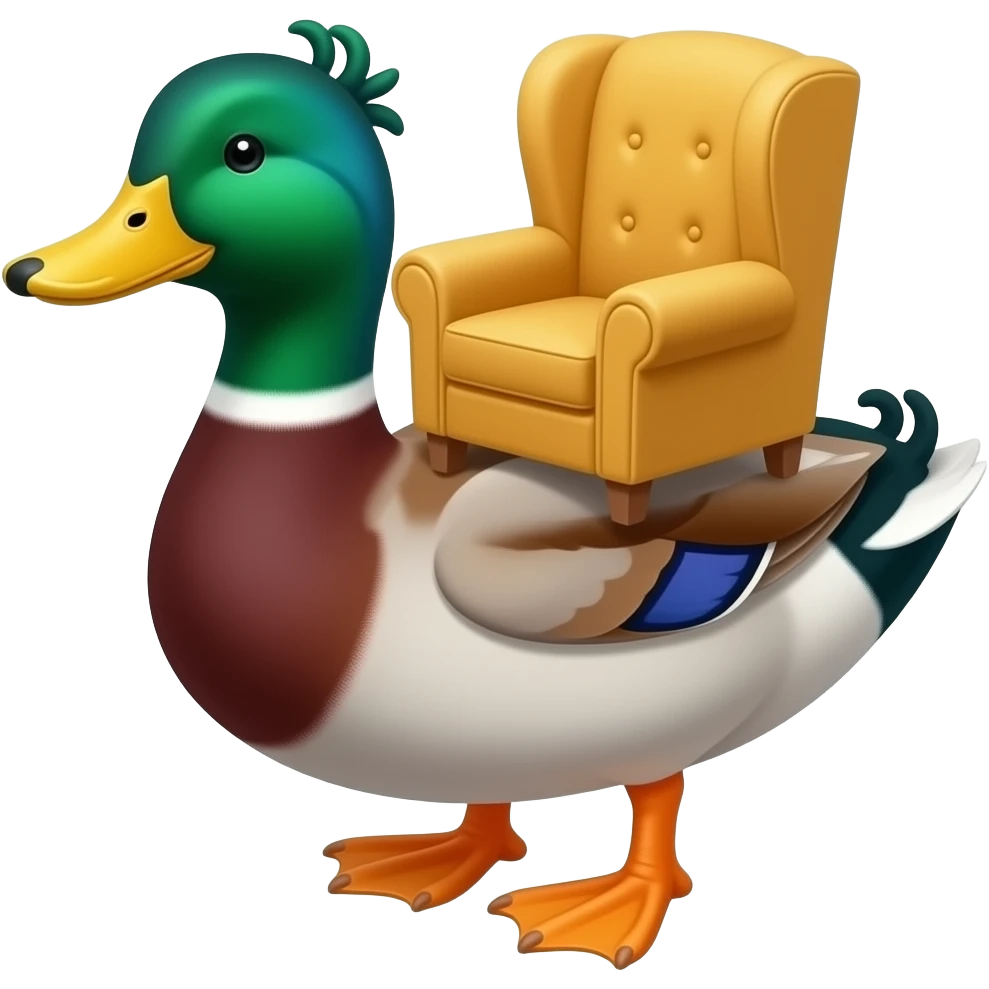 an armchair riding a duck (the armchair is on top of the duck) emoji