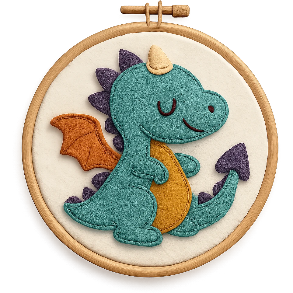an embroidery frame with a magical creature embroidered, whimsical style emoji