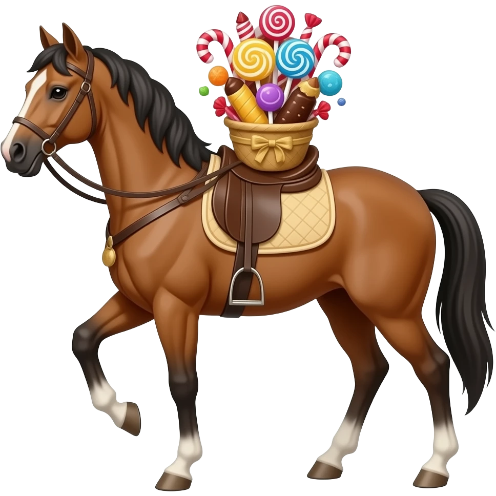 an elite horse carrying candies and chocolates emoji
