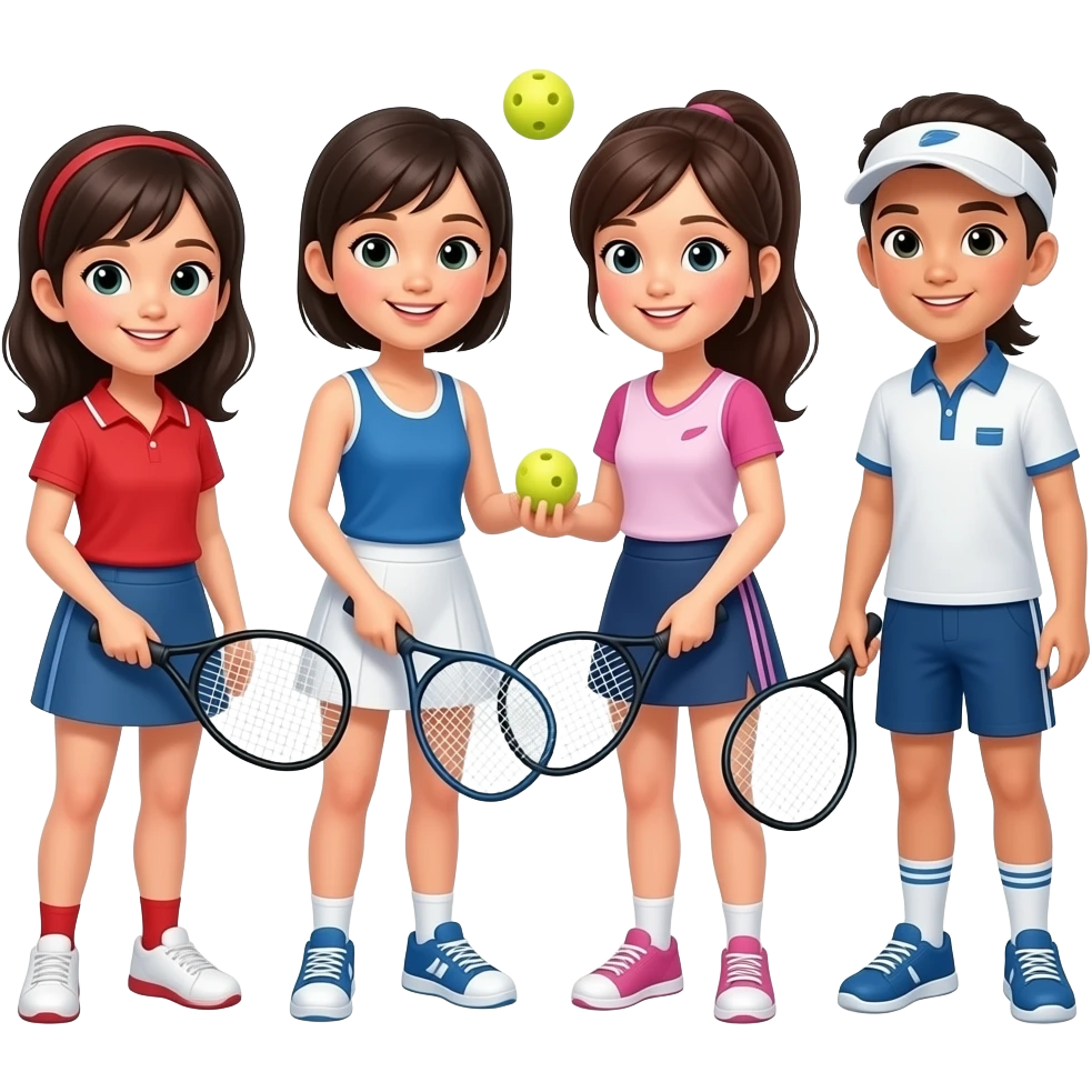 4 Asian girls playing pickleball together emoji