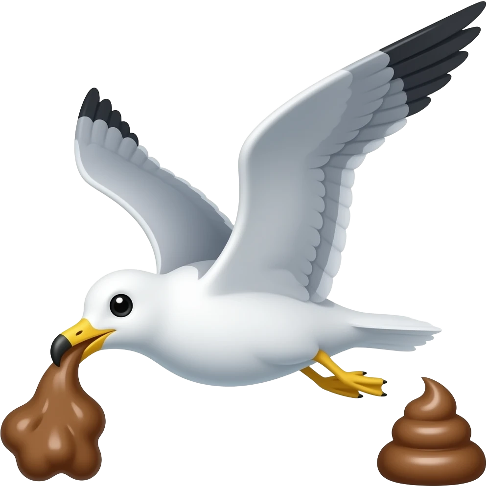 Seagull flying while pooing emoji