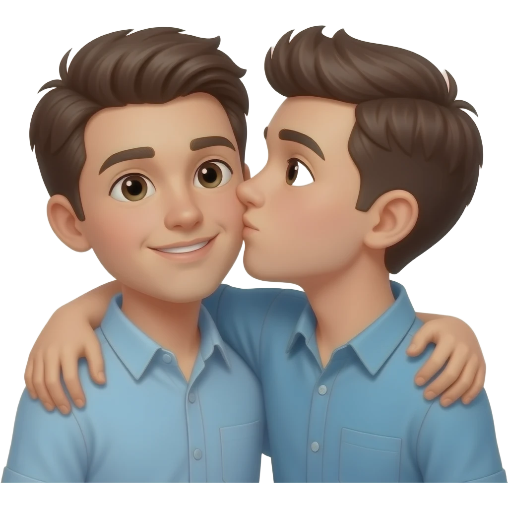 Erstelle ein Emoji von zwei Brüder, der eine um die 19 und der andere um die 22, der älter Bruder legt sein Arm über sein jüngeren Bruder und küsst ihn auf die Wange emoji