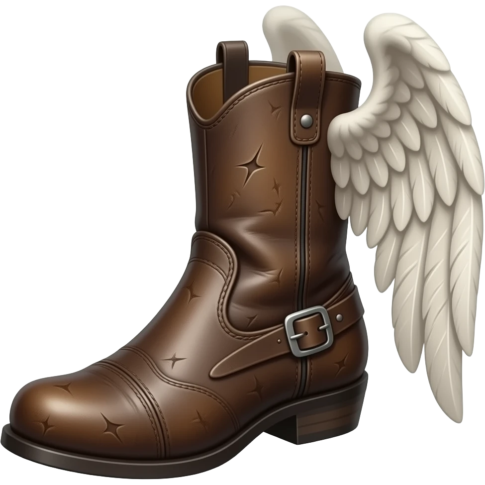 worn midieval leather boot with Angel wings viewed diagonally - no background copy/paste emoji