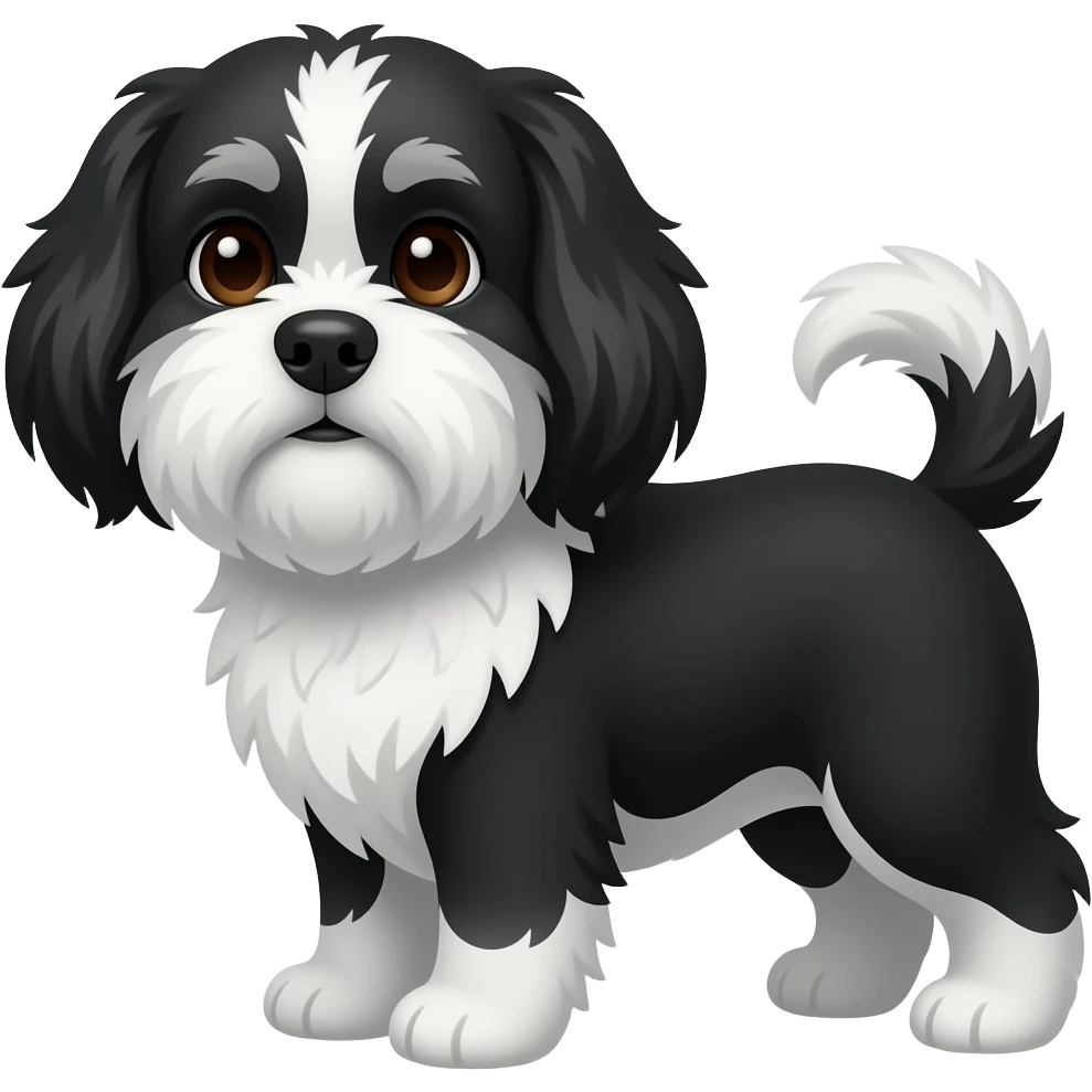 black and white havanese w grey eyebrows and brown eyes emoji
