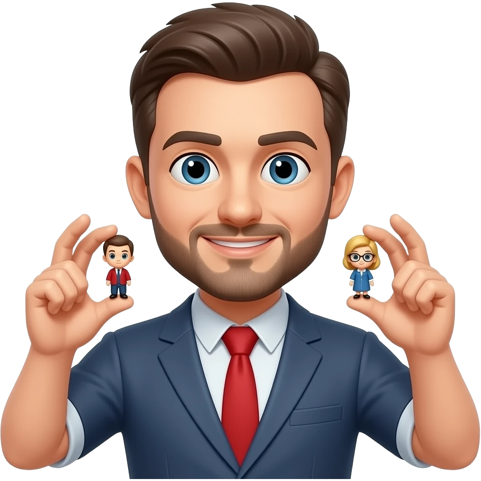 Male Holding two figures up to his mount, figures split while younger out liking between the fingers emoji