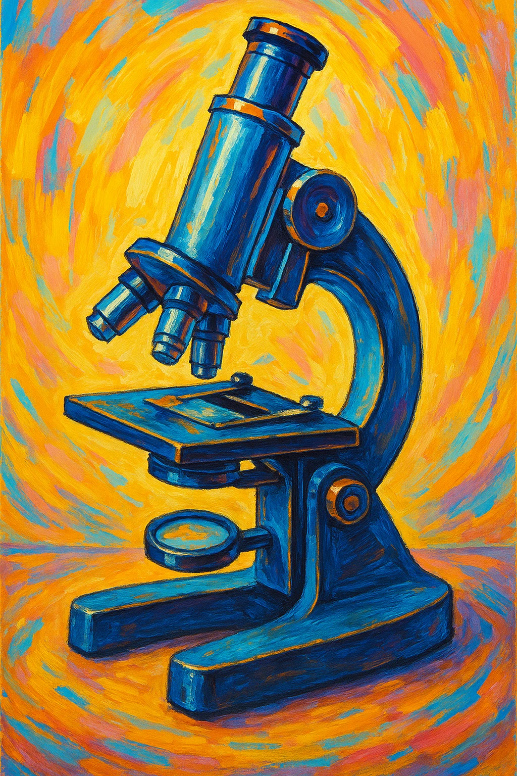 Сгенерируй мне  в ярком рисованном стиле микроскоп металический emoji