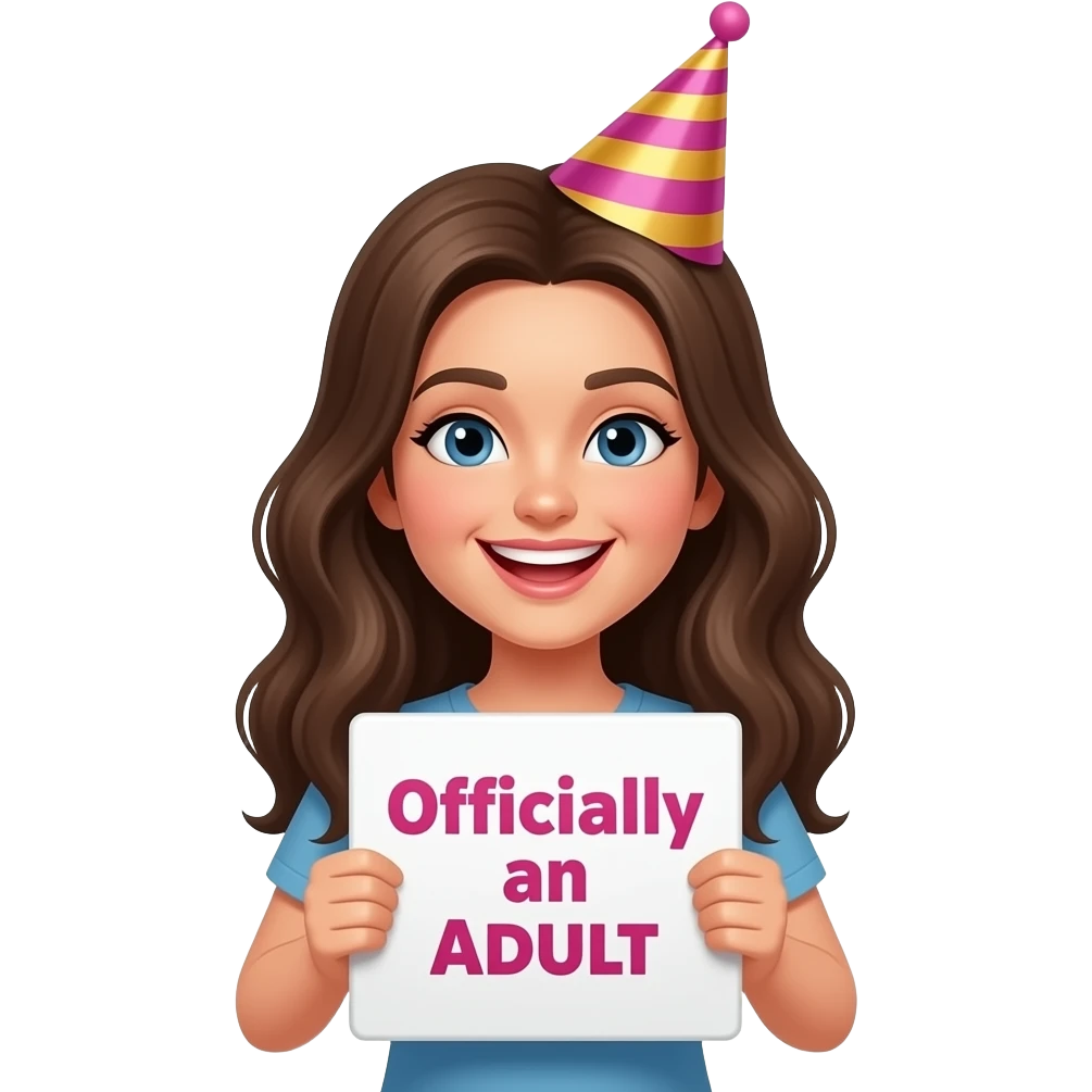 BIRTHDAY GIRL  AND OFFICIALLY AN ADULT WHITE WITH   PINK  LETTERS SQUARE SIGN emoji