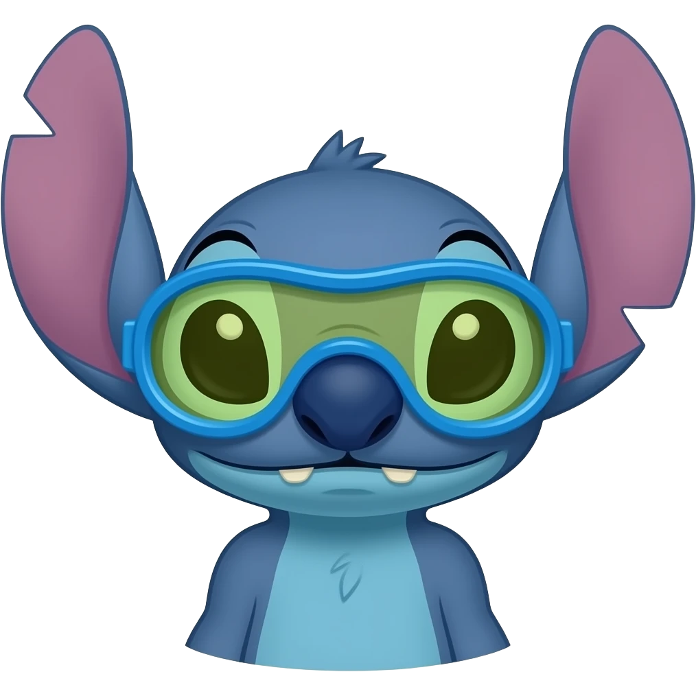 disney stich with  swimming goggles cool make it blue googles yellow emoji