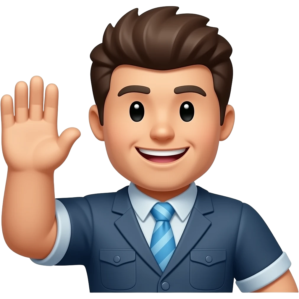 Quiero un personaje de roblox sonriendo y la mano arriba emoji