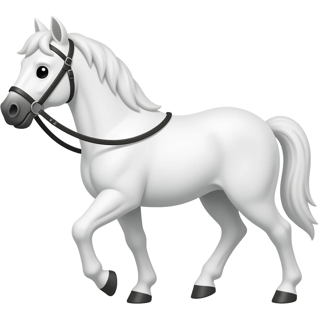 Cartoon white horse with bridle walks emoji