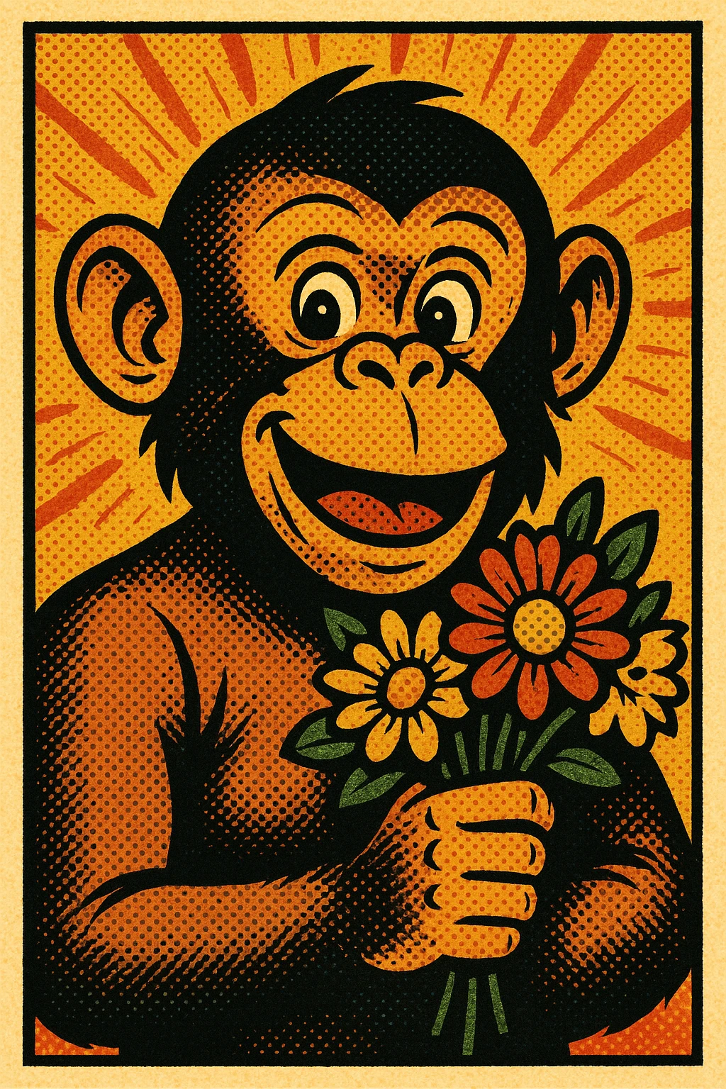 front view,  monkey with flowers, bust up emoji