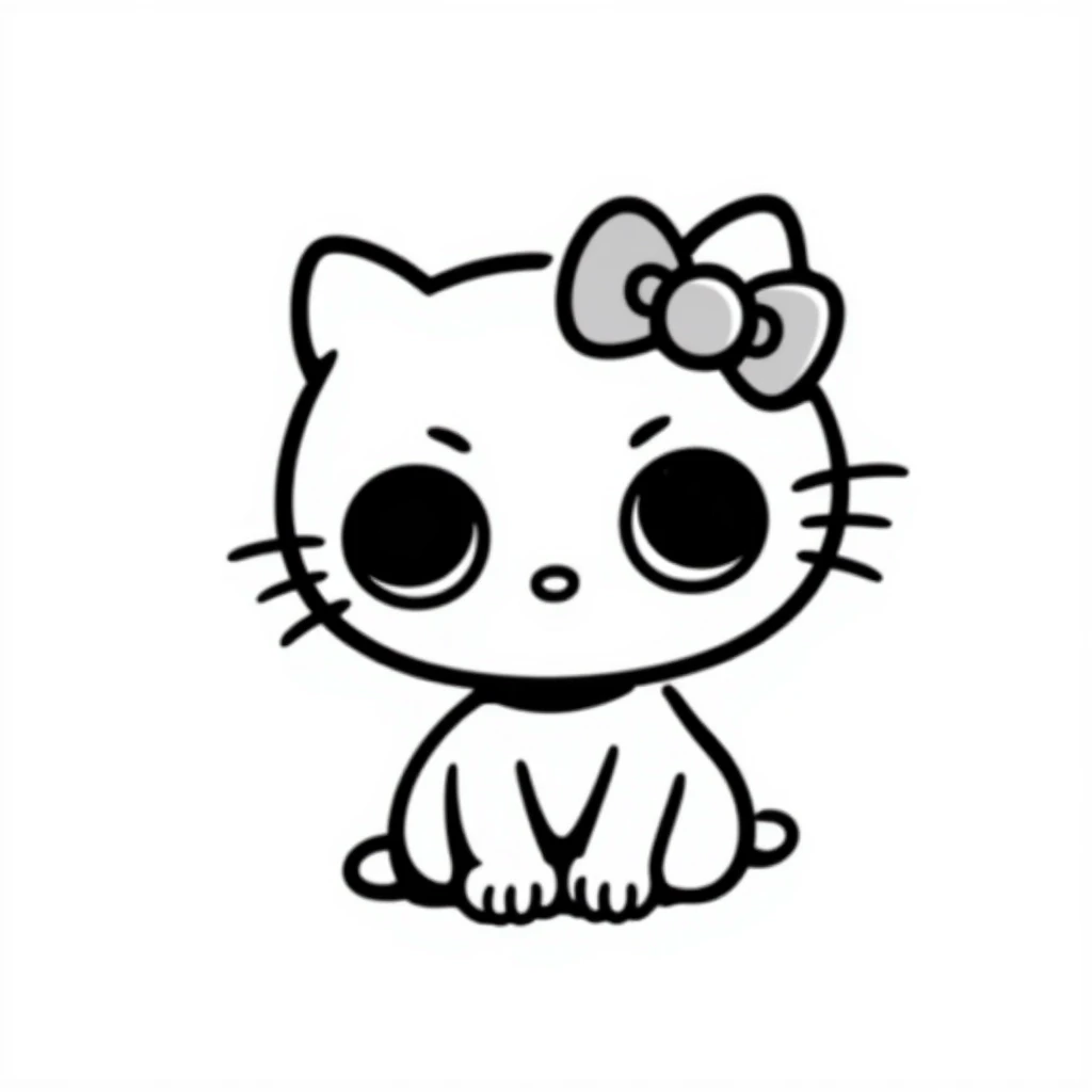 Hello Kitty with a horror face, unsettling expression emoji