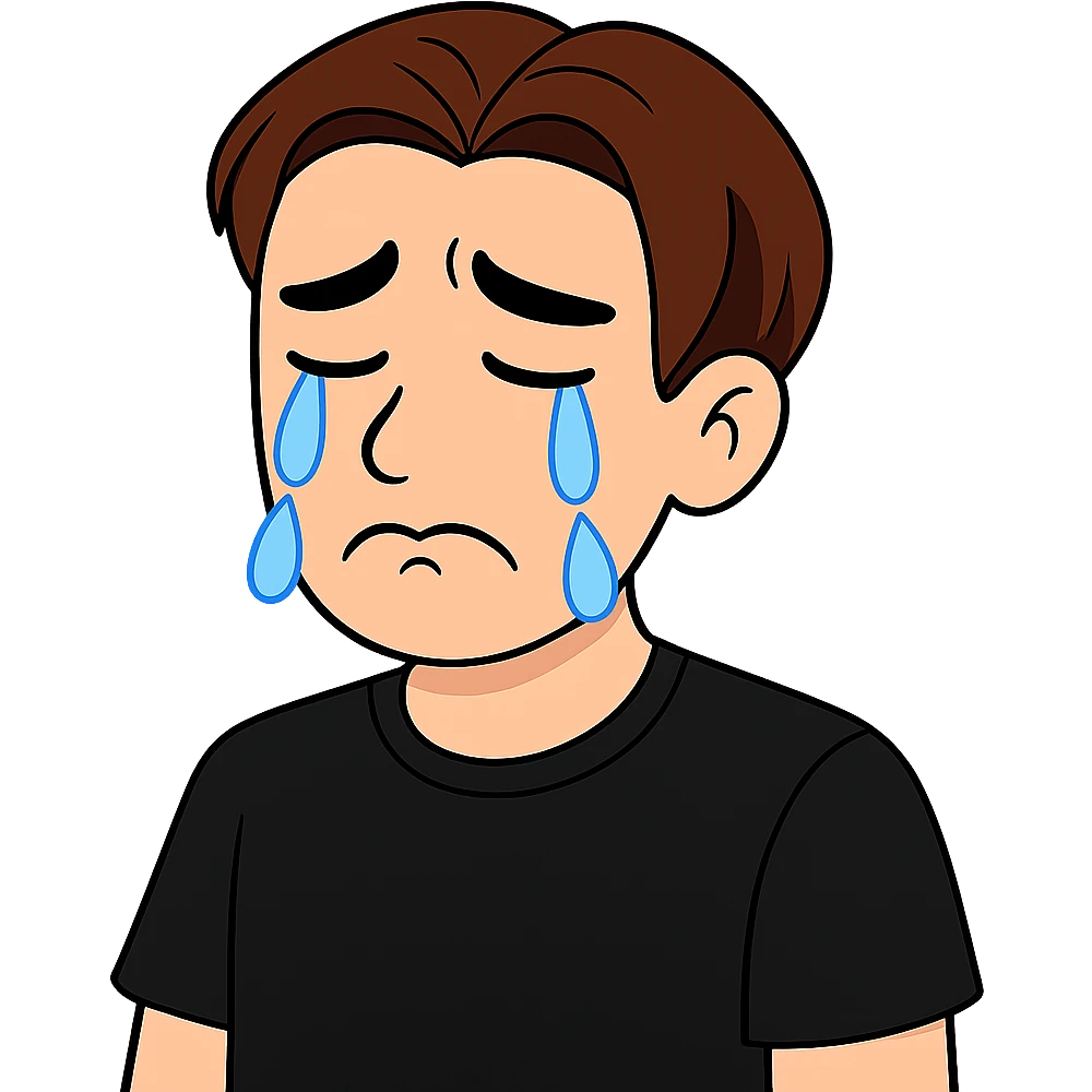 Remove the background and make the character cry with visible tears, keep the rest of the image the same, with a transparent background. emoji