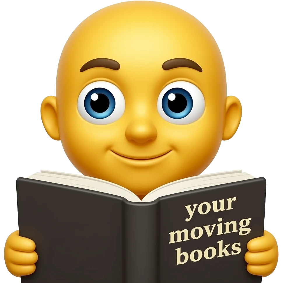 A side eye with a book and writing saying your moving books but make it a yellow emoji not a human emoji