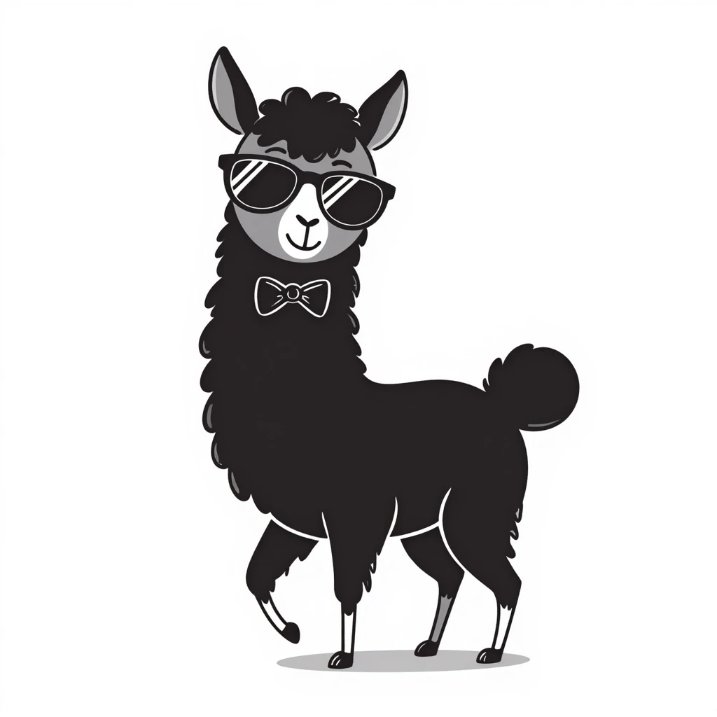 sassy llama with sunglasses, retro vibe, hand-drawn line art emoji
