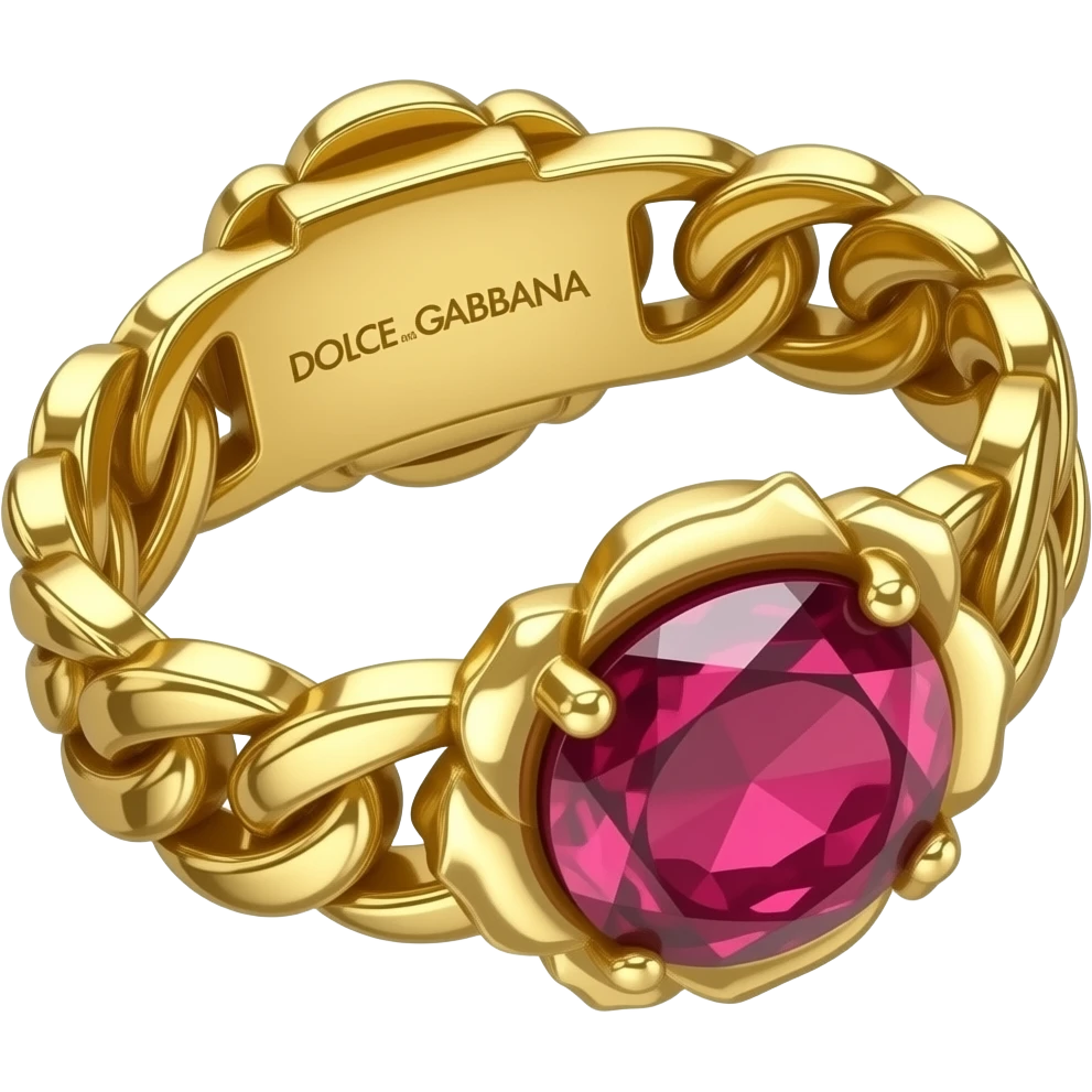 trendygurl Hyper Realistic isolated, detailed, gold Dolce and Gabbana gold bracelet with ruby gemstone roses emoji