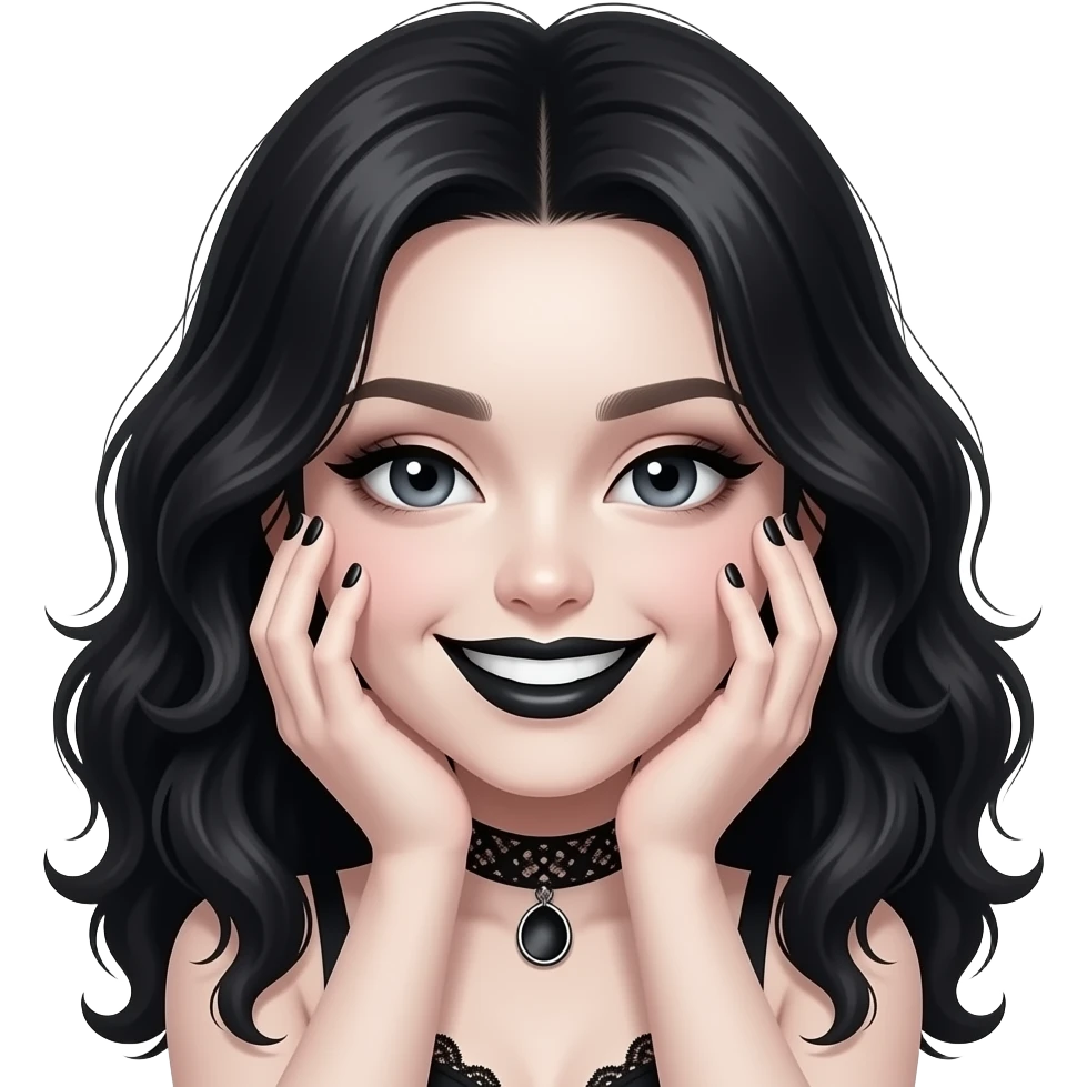 Cute sexy goth girl smiling with her hands on her cheeks emoji