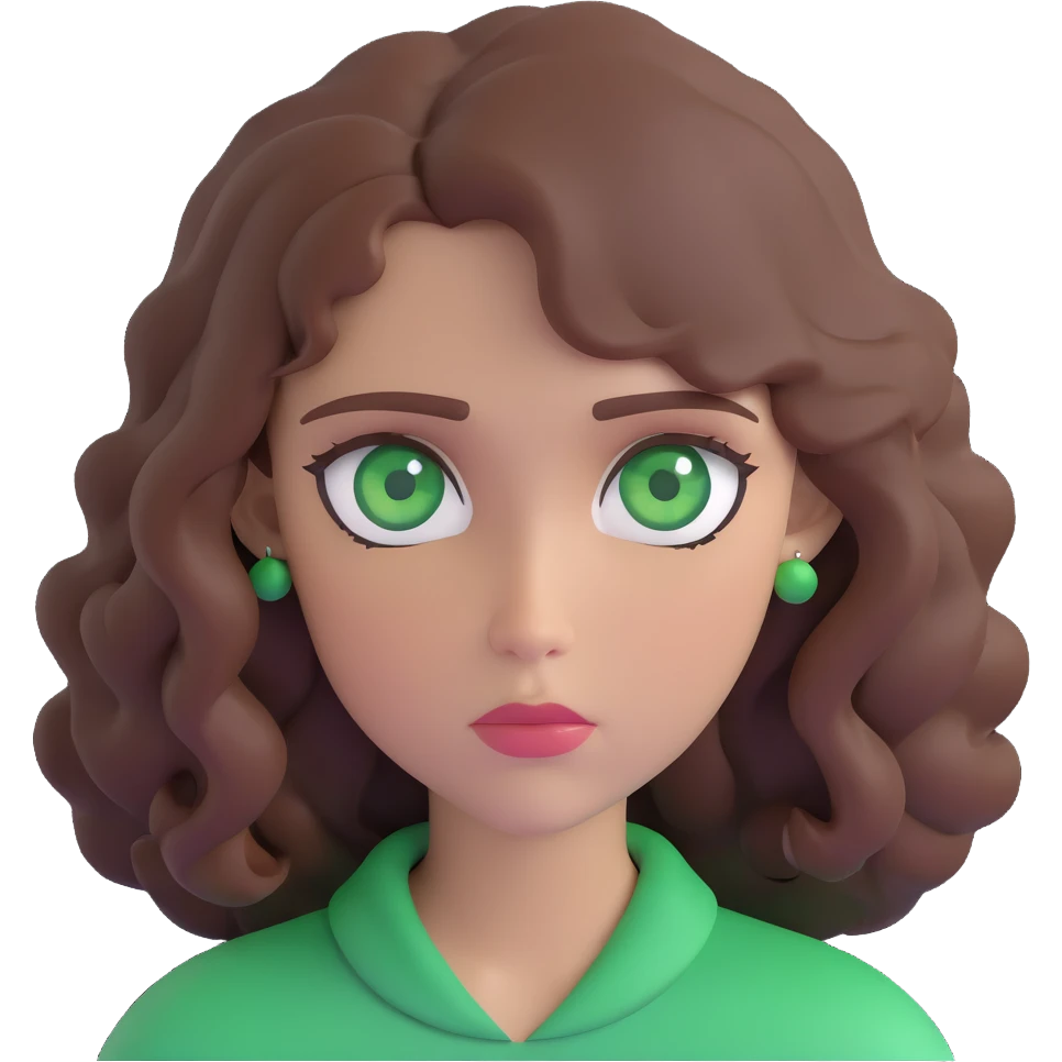 sad woman with brown wavy hair and green eyes emoji