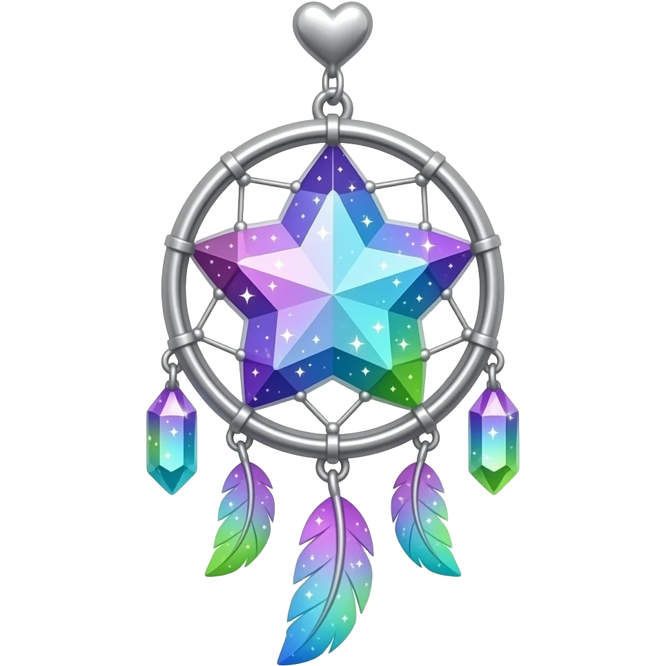 Starry shiny sparkly Purple-Blue-cyan-lime-green-gradients and silver cold-cool-colored romantic lush beautiful pretty hanging crystal-catcher aesthetic with hearts and sparkles and feathers emoji