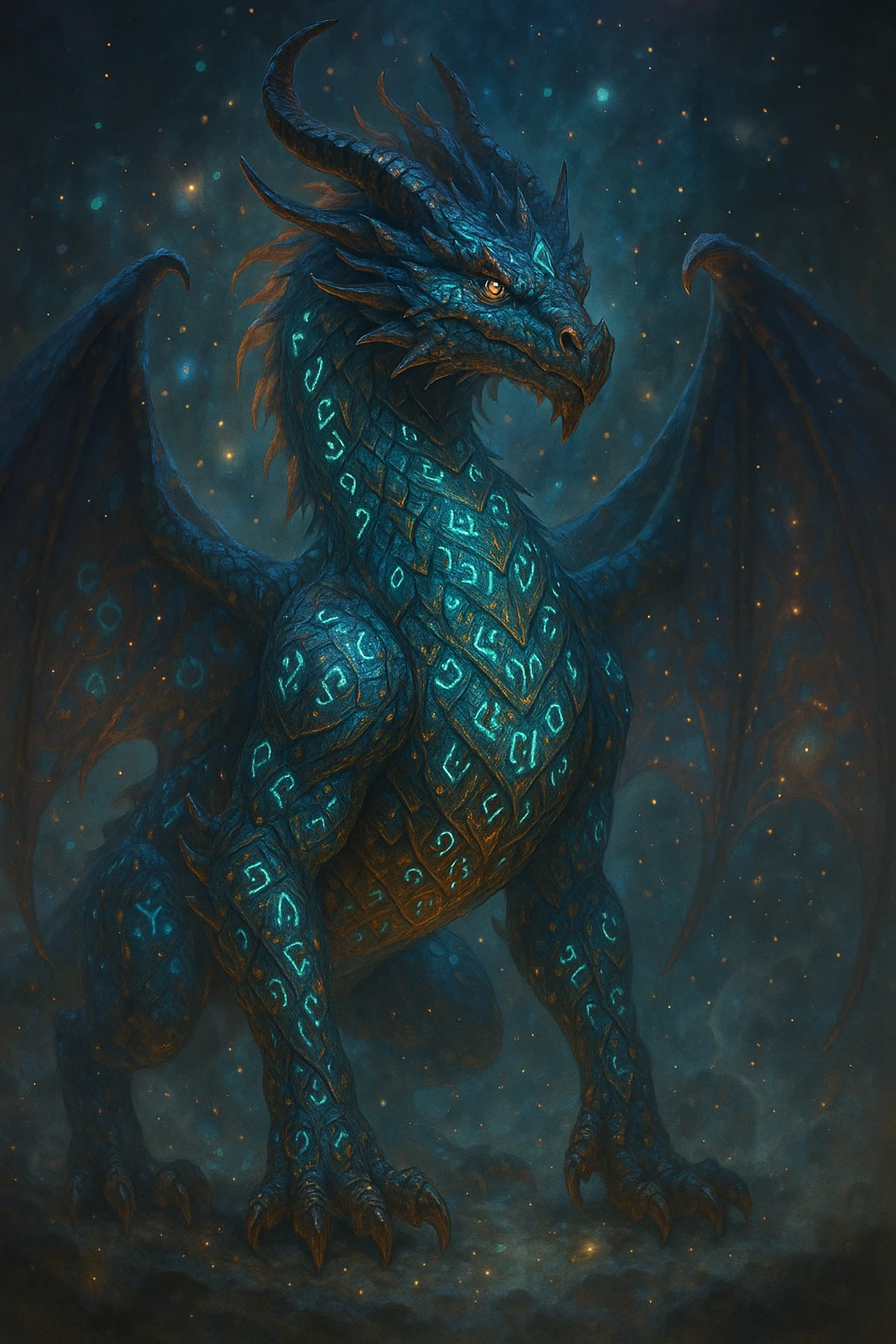 magical dragon with glowing runes, fantasy style, detailed, enchanting atmosphere emoji