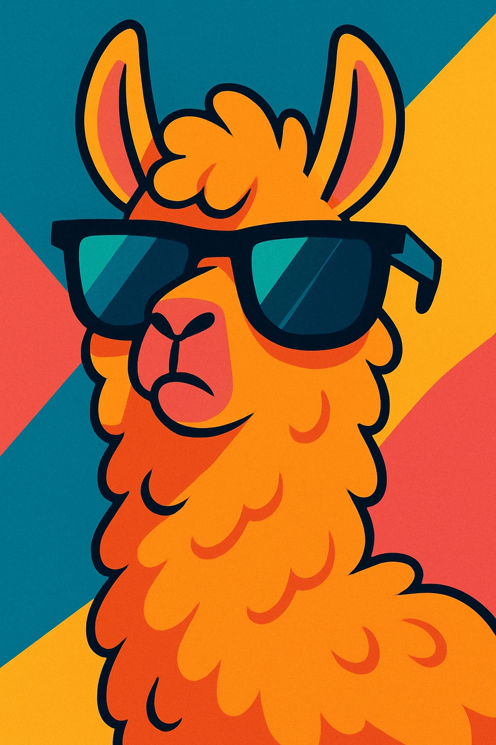 cool llama, oversized sunglasses, sassy vibe, bright colors, vibrant toon style emoji