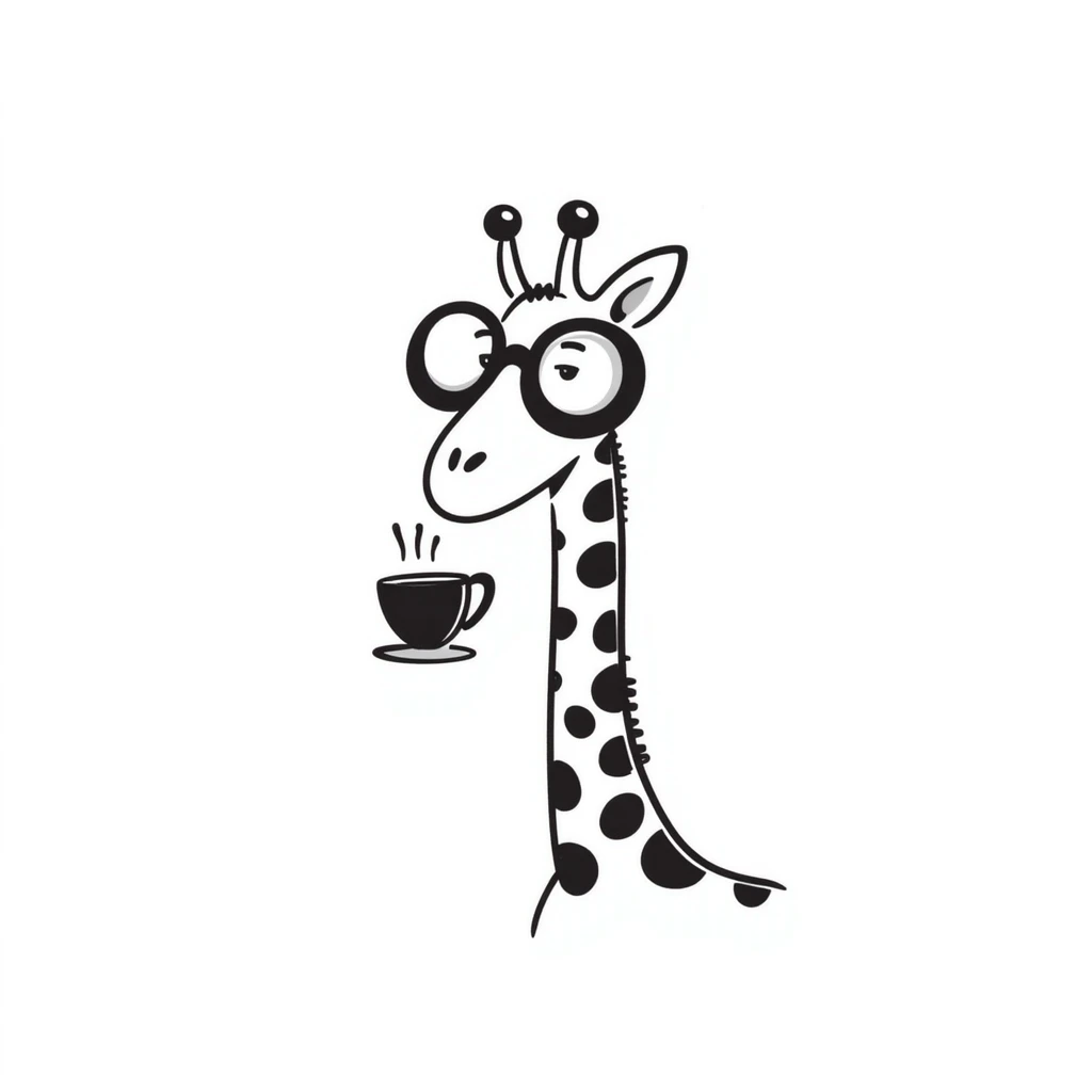 Giraffe with silly glasses trying to drink from a tiny tea cup emoji