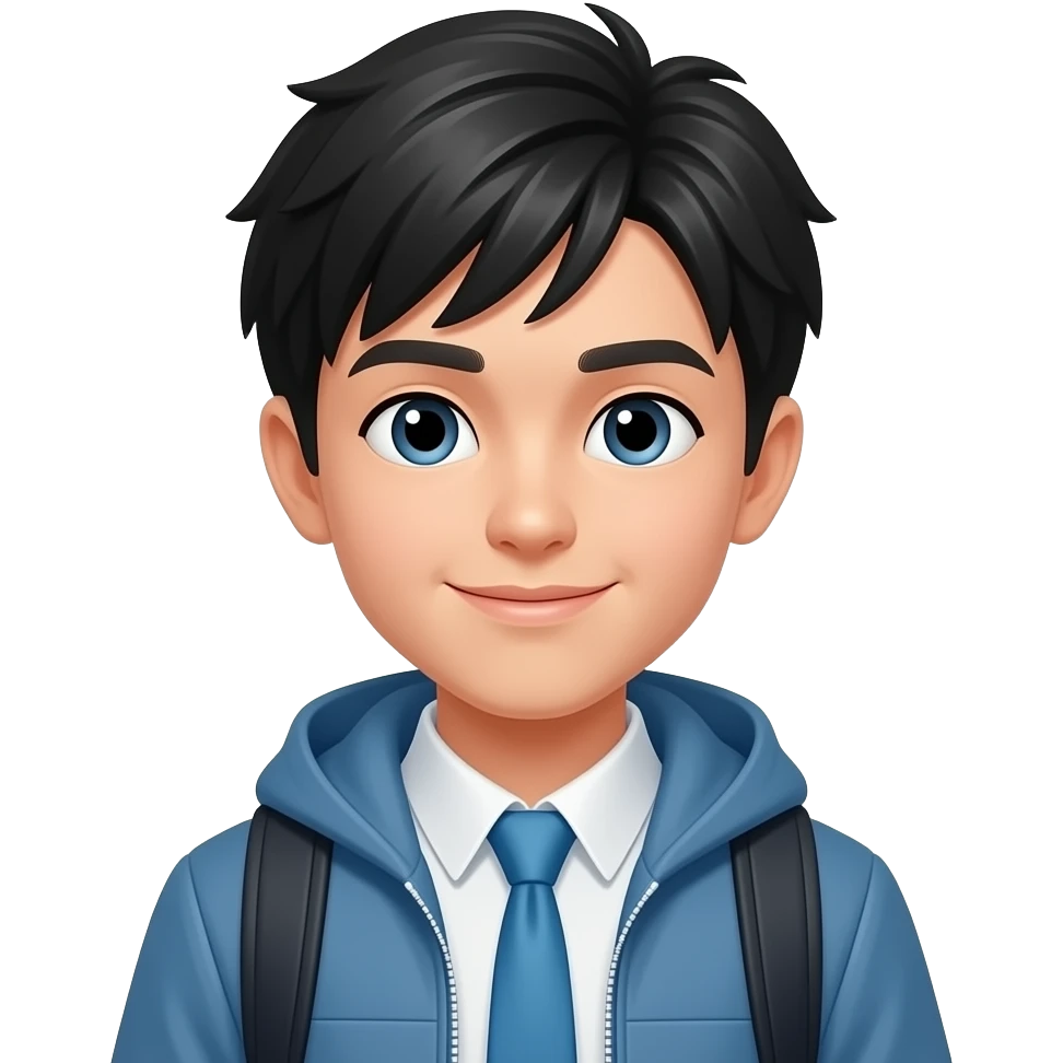 young looking college student black hair emoji