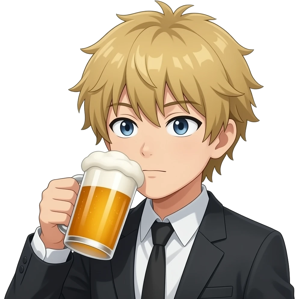 Pochita de chansaw man bois une bière emoji