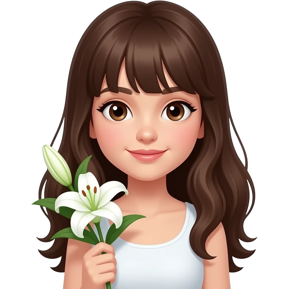 brunette girl holding lily emoji
