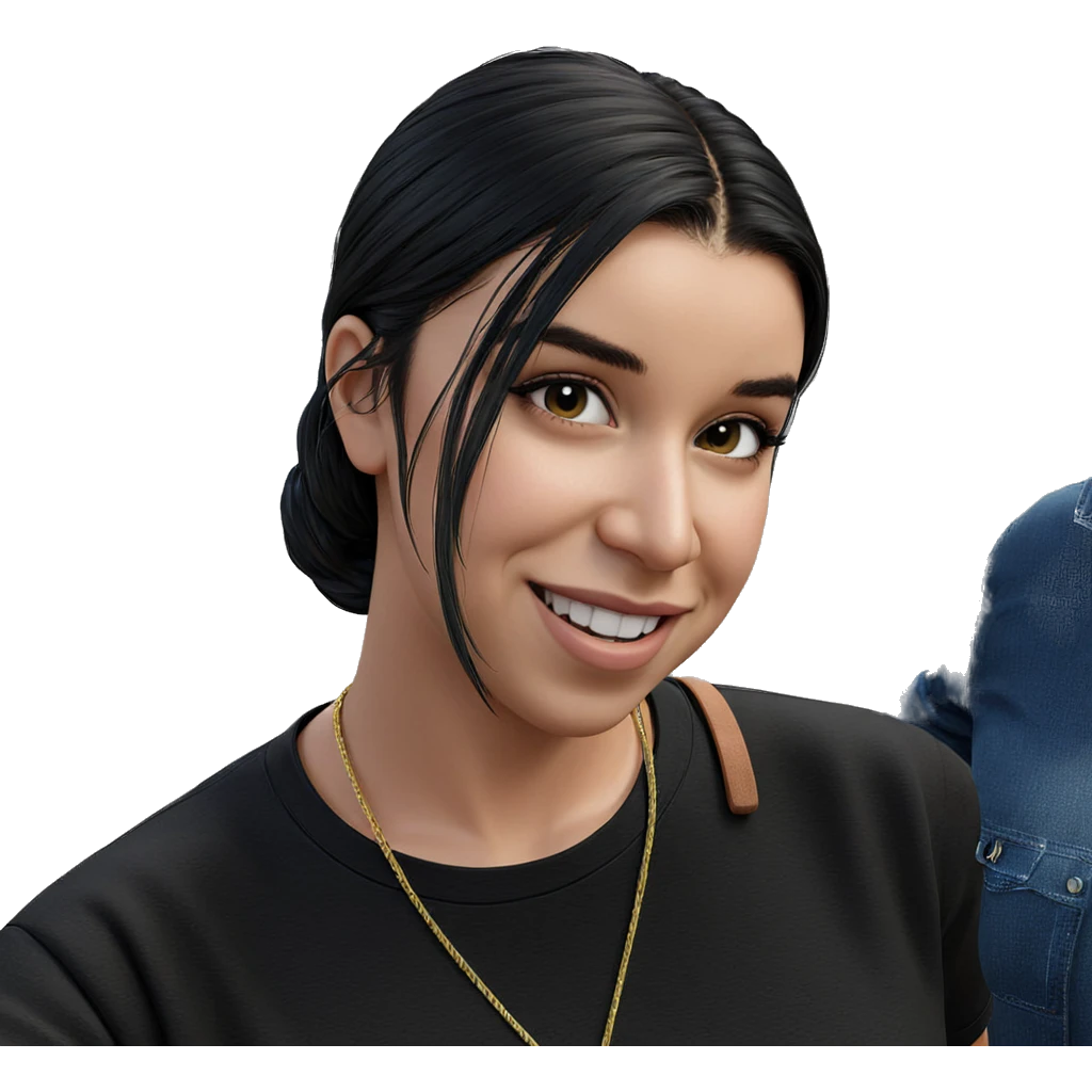 smiling girl outdoors in black emoji