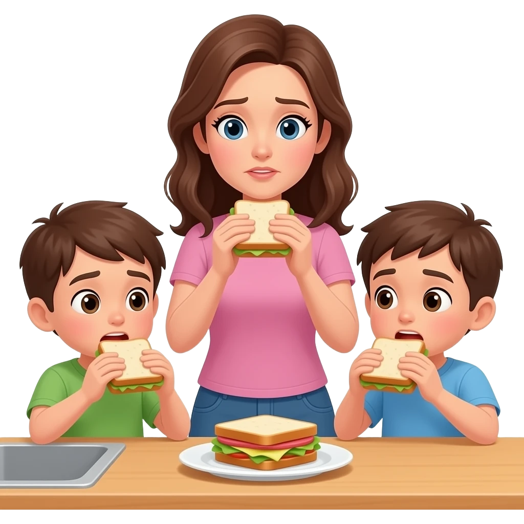 Twins
Mom finds two other children eating quickly.
She assumes that might have gotten lost and begins to look for her. emoji