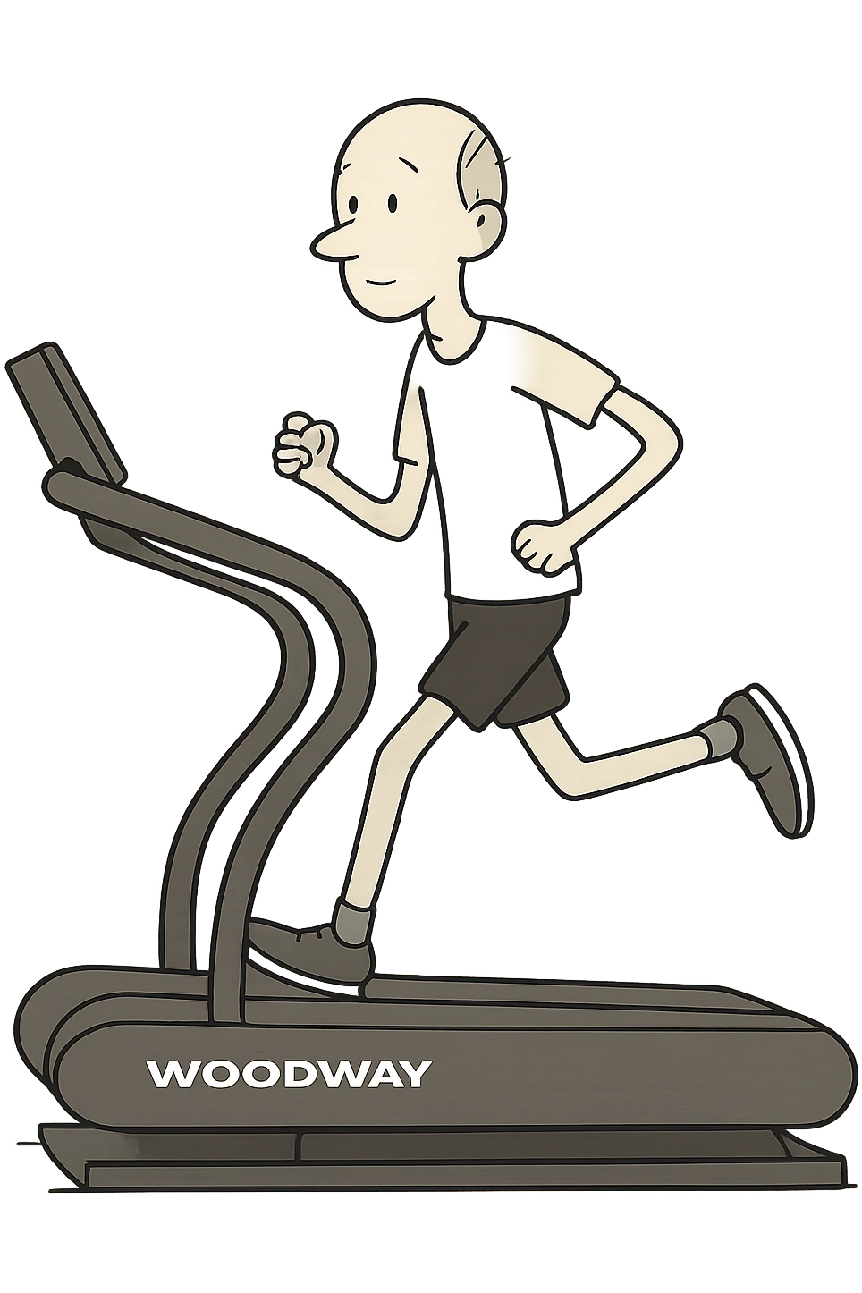 uomo che corre sul tapis roulant ma è secco e senza muscoli. emoji