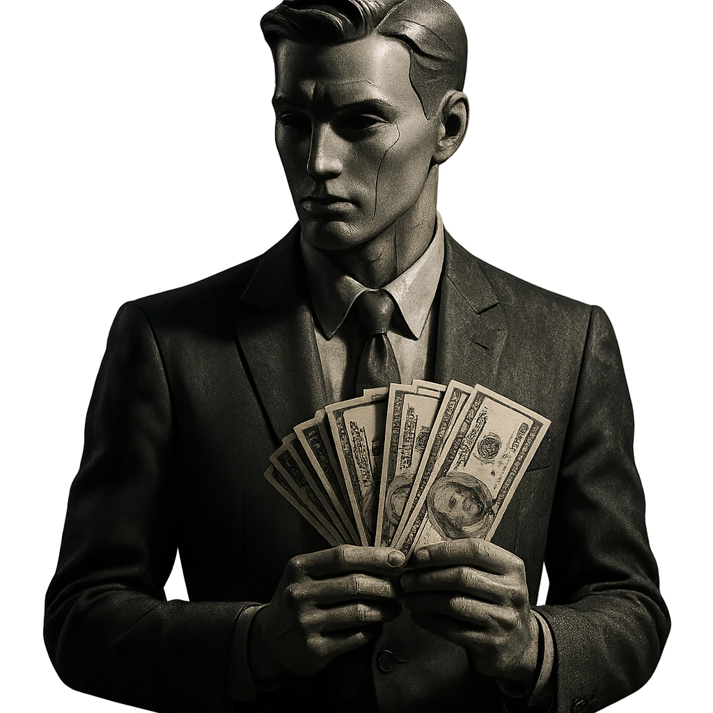 business man with money in his hands cinematic mannequin style emoji