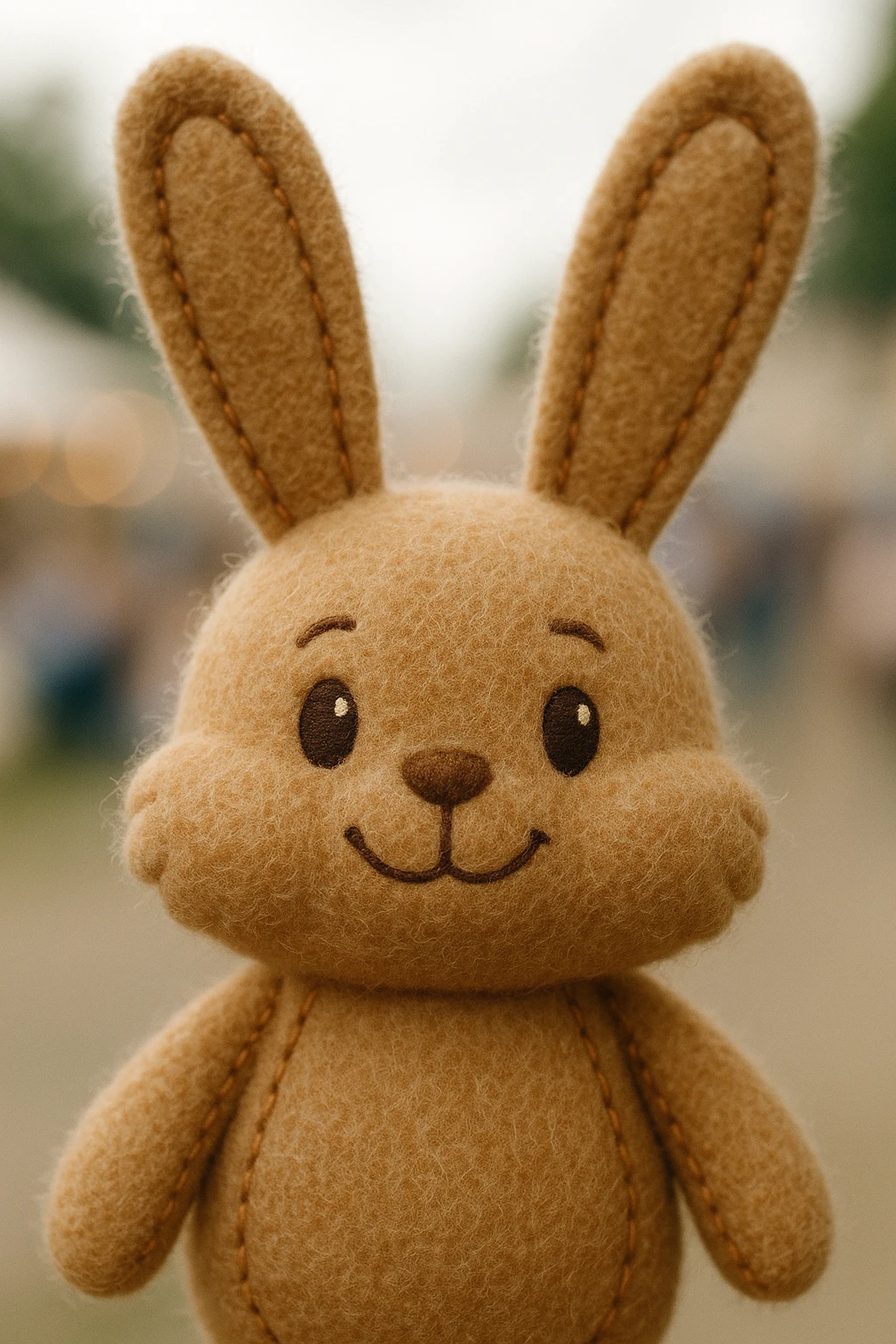 plush portrait of a happy bunny with long ears, fluffy cheeks, and a sweet face emoji