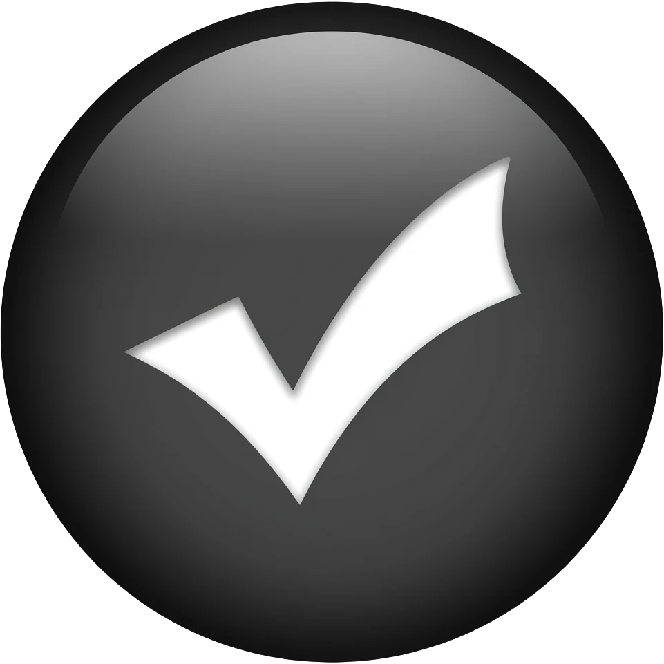 A full black no shede circle  with a white  check mark in the middle emoji
