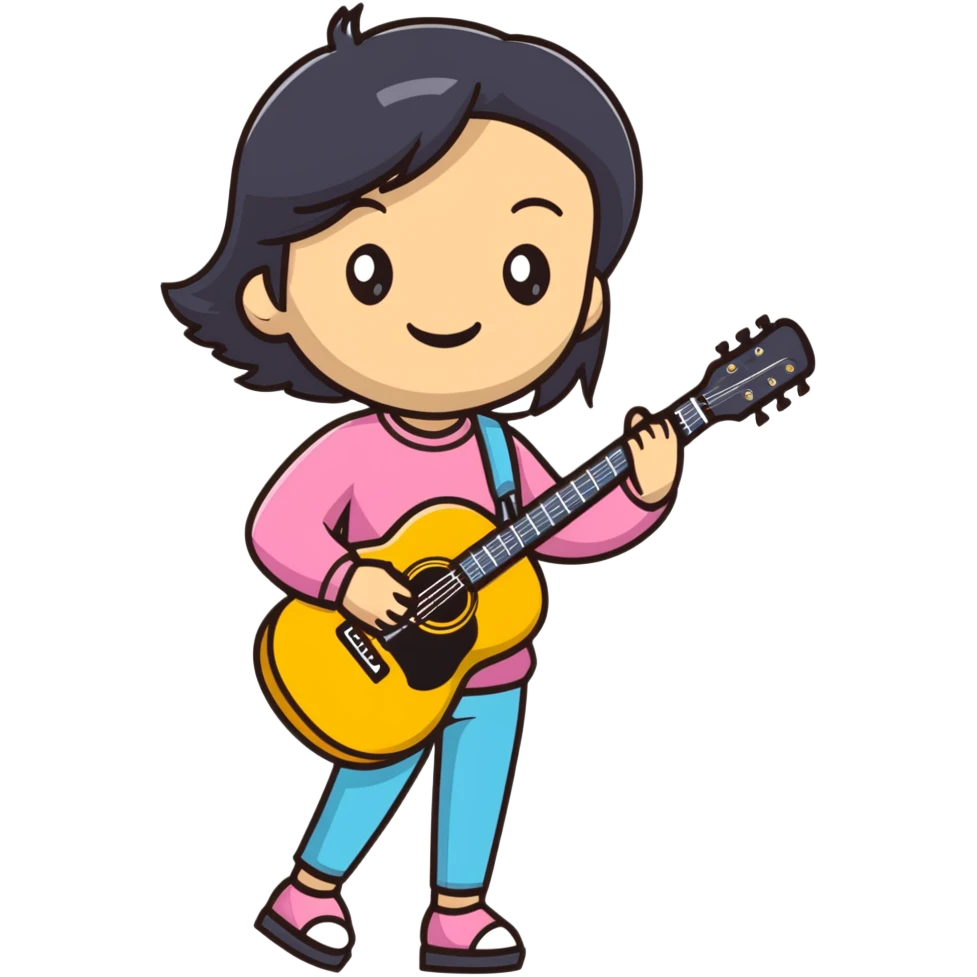 smiling girl with guitar emoji