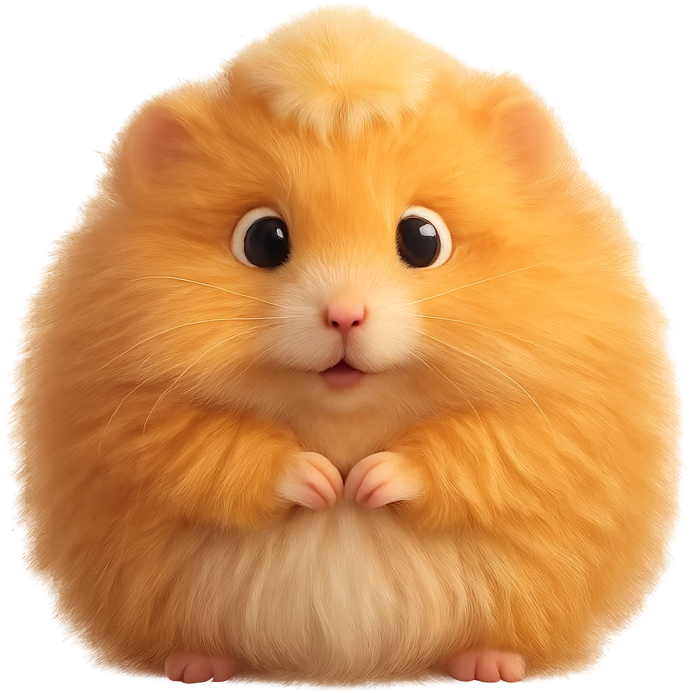 Make the gerbil much fluffier with extra soft fur, keeping the cute round look, no background. emoji