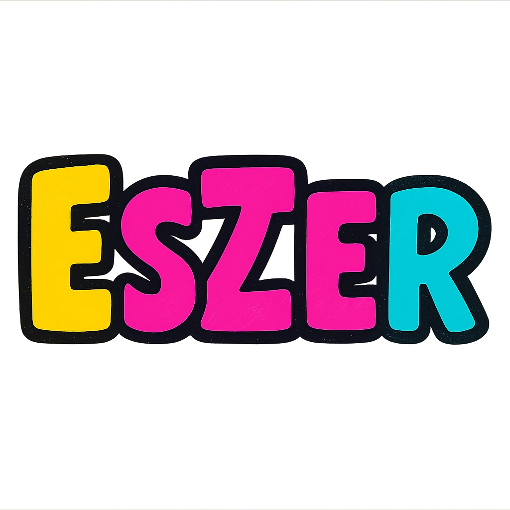 Eszter name in colorful gradient modern font with dark outline, transparent background, in the style of sample images emoji